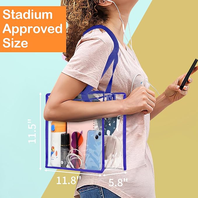 Hoiny Clear Bag for Stadium Events Approved, 12x6x12 Large Transparent Tote Bag with Zipper for Gym Concert Sports Festivals
