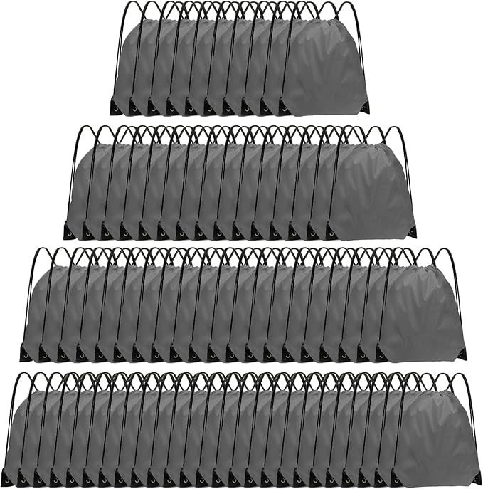 Grneric Drawstring Backpack Bulk 70Pcs String Backpack Drawstring Bags Cinch Bag Sackpack for Men Women Gym(Grey)