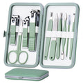 HANTEKAS Manicure Set 10 in 1 Stainless Steel, Nail Clippers Scissors Pedicure Tools Kit - Portable Travel Grooming Kit for Men and Women with Leather Case (Jade Green)