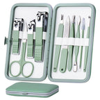 HANTEKAS Manicure Set 10 in 1 Stainless Steel, Nail Clippers Scissors Pedicure Tools Kit - Portable Travel Grooming Kit for Men and Women with Leather Case (Jade Green)