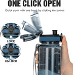 OLDLEY Water Bottle, 32oz Motivational Sports Water Bottle with Time Marker - Times to Drink - Tritan, BPA Free, Wide Mouth Leakproof,Gifts for Her, Women Men,Misty Teal