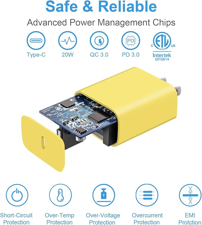 iPhone 17 16 15 Charger Fast Charging 3+3Pack Type C Charger USB C Chargers Block with 10FT Cable for iPhone Air/17/17 Plus/17 Pro/17 Pro Max/16/16 Plus/16 Pro/16 Pro Max/15/15 Pro Max(Yellow)