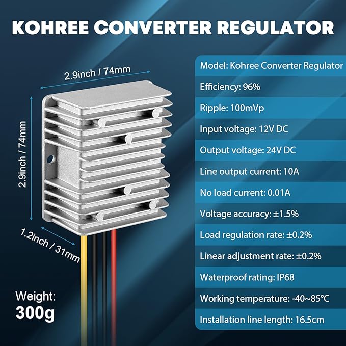 Kohree DC 12V Step Up to 24V 10A 240W DC Boost Converter Waterproof Voltage Regulator Module Transformer for Golf Cart Club Car LED Strip Light