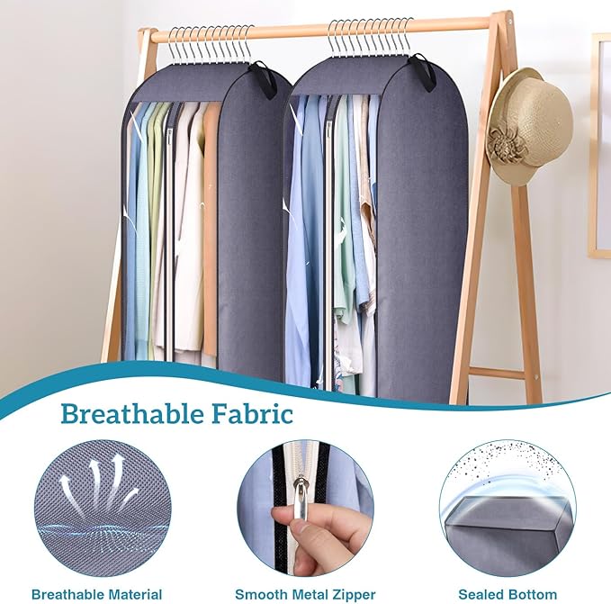 KIMBORA 10" Gusseted Clear Dress Bags for Gowns 54" Suit Bags for Closet Storage with Handles Garment Bags for Hanging Clothes Storage Garment Covers for Coats, Suits, Jackets, Dresses(2 Packs, Grey)