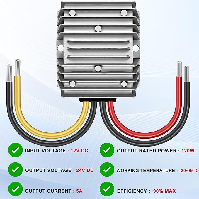 DC/DC Converter 12V Step Up to 24V 5A 120W, DC 12V to 24V Step Up Converter Voltage Regulator, Power Supply Module Boost Transformer for Car Truck Vehicle Boat Golf cart