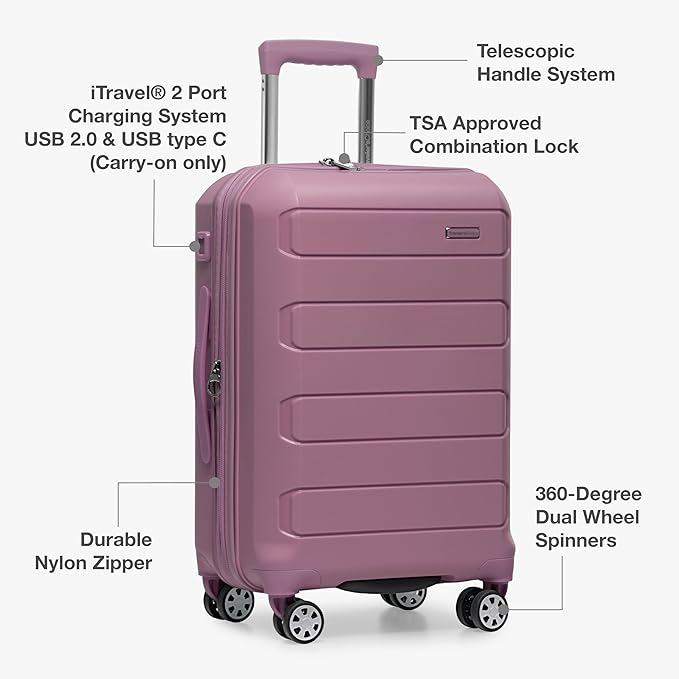 Traveler's Choice Pagosa Hardshell Expandable Luggage with Spinner Wheels, Mauve, 2-Piece Set (22/26)