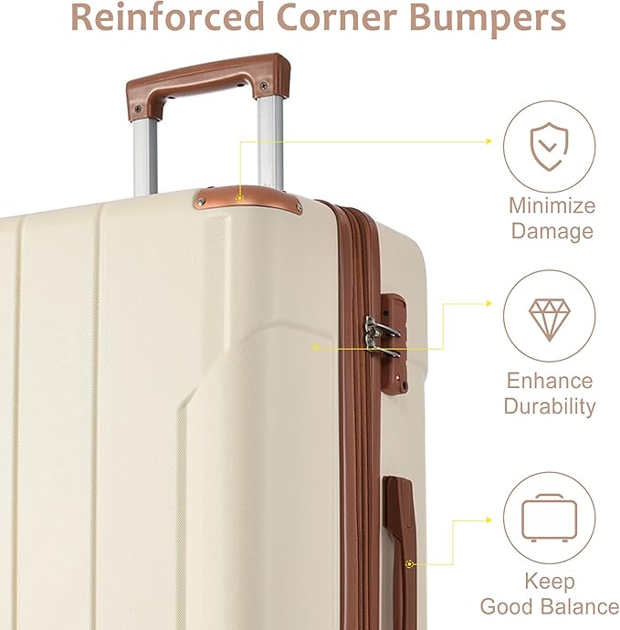 2 Piece Luggage Set, Hardside Suitcase with Spinner Wheels, TSA Lock & Expandable Hard Shell, Carry on and Checked Luggage for Travel, Maletas de Viaje for Men & Women (White Brown, 20+28Inch)