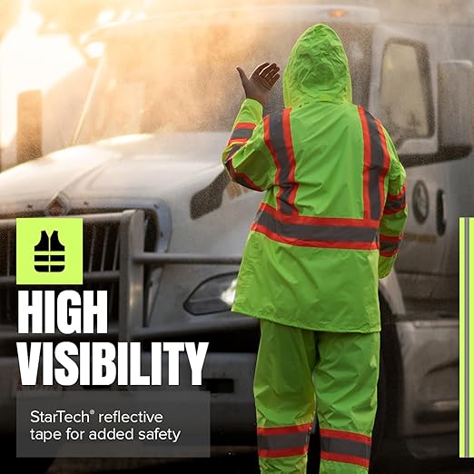 Pioneer Hi Vis Lightweight Waterproof Safety Rain Suit - Reflective Work Rain Gear for Men and Women