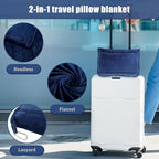 Travel Blanket, 2 in 1 Soft Flannel Airplane Blanket Warm Travel Blanket Pillow with Luggage Strap and Buckle, Portable Compact Flight Blanket for Cars Airplanes Camping 63x39 Inch (Navy)