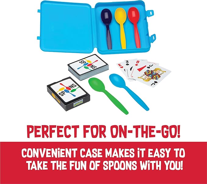PlayMonster Spoons in a Case, Card Games for Kids - Spoons Game, Fun Family Games for Kids and Adults, Game Night, Travel Games, 3-6 Players, Ages 7+