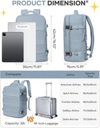 coofay Travel Backpack For Women Men Airline Approved Carry On Backpack Flight Approved Waterproof Sports Luggage Backpack Casual Daypack Small Hiking Backpack Grey Blue