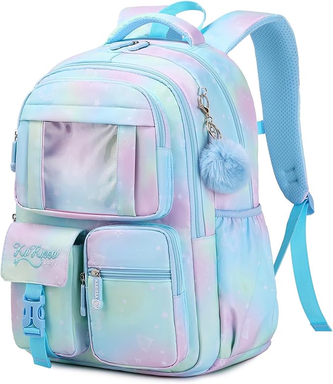 PIG PIG GIRL Kids Backpack for Girls - School Bags for Middle School Students - Book Bag for Elementary Primary - Blue