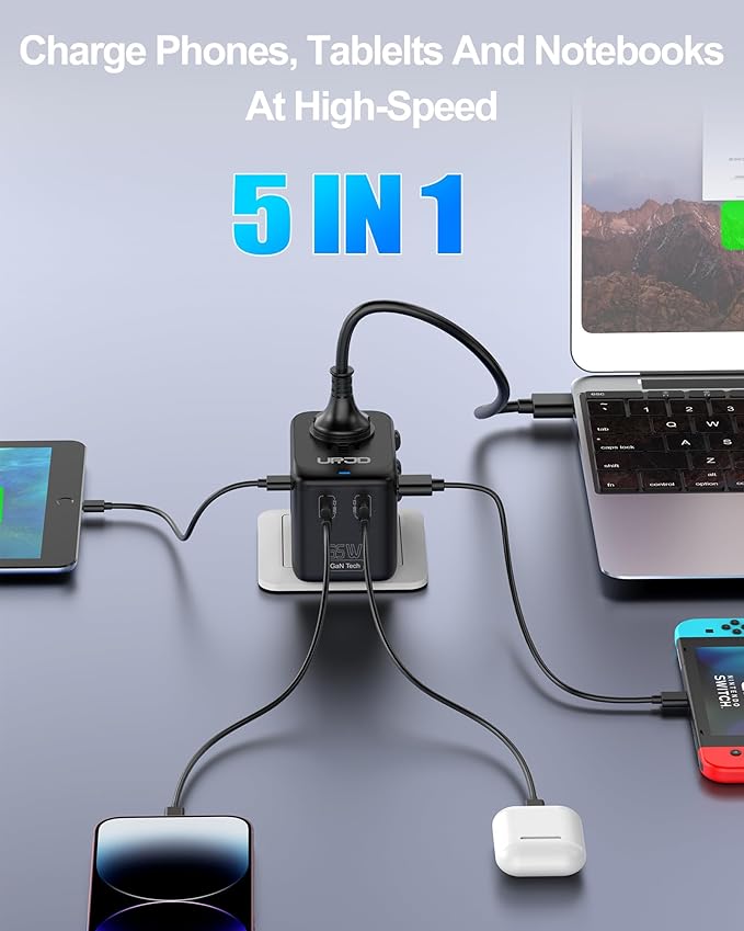 Universal Travel Adapter GaN 65W Fast Charger, 3 USB-C (Each 65W) & 1 USB-A (PD 45W), 2500W AC Outlet, International Power Adapter for Europe, UK, US, Australia, Worldwide Travel Plug Adapter