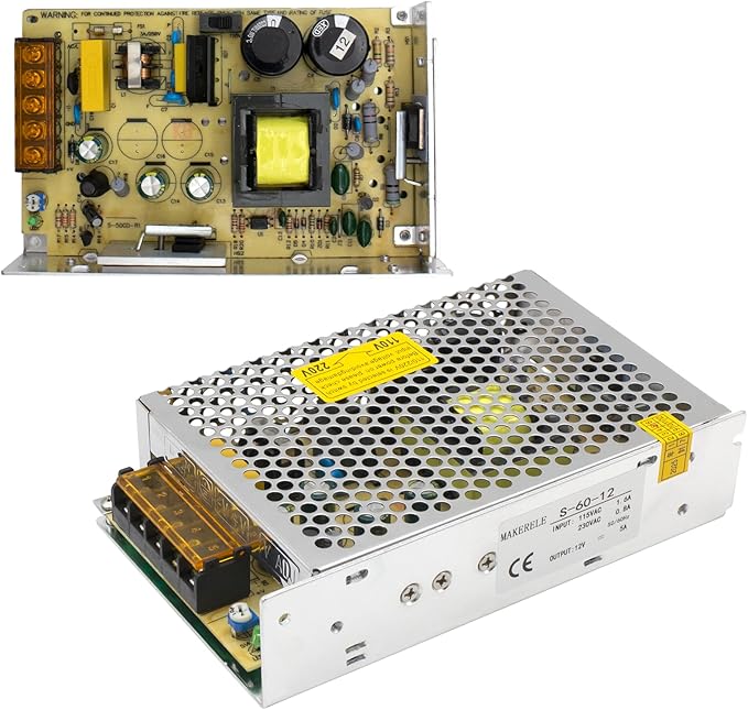 MK-SMPS-S60-12 MAKERELE DC 60W Switching Power Supply Adapter, AC 110V-220V to DC 12V Universal Regulated Transformer, Switching Converter Power Supply 5A for Strip 3D Printer CCTV Camera Motor Pump