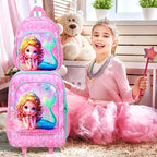 2Pcs Kids Suitcase for Girls, Carry on Rolling Luggage with Wheels, Mermaid Travel Suitcases Set with Toddler Backpack(Pink)