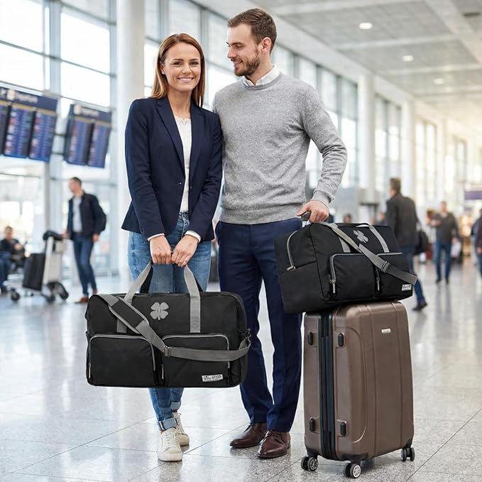 Lucky Travel Duffel Bags 65L, Gym Bag, Travel Bag & Large Duffle Bag for Men, Foldable Overnight Weekender Bags for Women & Men with Adjustable Shoulder Strap, Black