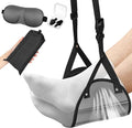 Yerliker Airplane Foot Hammock(Memory Foam) with Earplugs and Eye Mask Travel Necessities Adjustable Airplane Desk Foot Rest for Long Trip Pain and Swelling Relief(Gray)