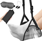 Yerliker Airplane Foot Hammock(Memory Foam) with Earplugs and Eye Mask Travel Necessities Adjustable Airplane Desk Foot Rest for Long Trip Pain and Swelling Relief(Gray)