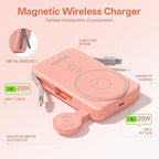 Magnetic Portable Charger Built-in Cables,10000mAh Fast Charging Wireless Charger Station External Battery Pack Slim Pocket Size Power Bank with Stand Compatible with iWatch, iPhone