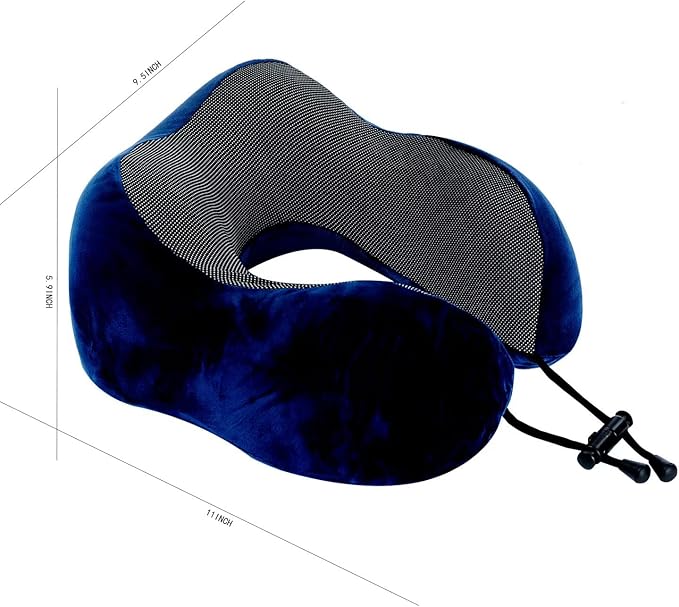 Memory Foam Travel Pillow, Neck Pillow with 360-Degree Head Support, Comfortable and Lightweight, Ideal for Sleeping on Airplane, Car, Train, Bus and Home Use, Comes with Storage Bag (Blue)