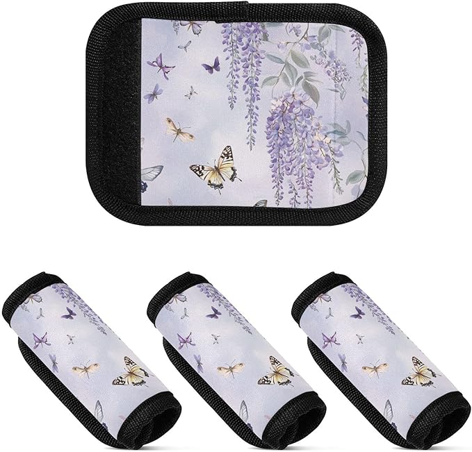 2 PC Luggage Handle Wrap Luggage Handle Covers Tags for Suitcase Bags Travel Luggage Handle Identifier Gripper Purple Butterflies and Lavender
