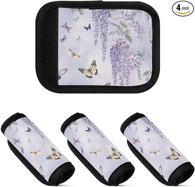 4 PC Luggage Handle Wrap Luggage Handle Covers Tags for Suitcase Bags Travel Luggage Handle Identifier Gripper Purple Butterflies and Lavender