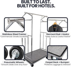 Chrome Steel Luggage Cart – 800lb Capacity – Bellman Cart w/ 6” Air Filled Tires & Gray Carpet, for Hotel, Resorts, Condos, Commercial Use (Value Valet Series)