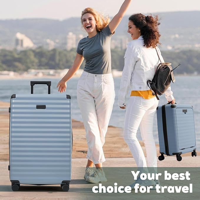 5 Piece Luggage Set w/TSA Locks & USB Port, Front Opening Hard Shell Luggage Sets, Expandable Suitcase Set with Wheels and Cup Holder(20"/24"/28") (Sky Blue)