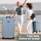 5 Piece Luggage Set w/TSA Locks & USB Port, Front Opening Hard Shell Luggage Sets, Expandable Suitcase Set with Wheels and Cup Holder(20"/24"/28") (Sky Blue)