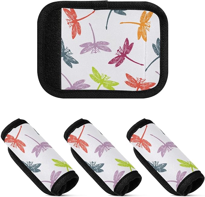 2 PC Luggage Handle Wrap Luggage Handle Covers Tags for Suitcase Bags Travel Luggage Handle Identifier Gripper Dragonfly Colorful