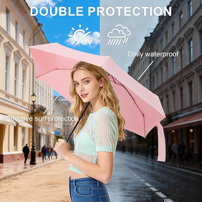 Compact Travel Umbrella with Case - Mini Umbrella for Purse, Small Lightweight &Tiny Design Perfect for Parasol Outdoor Sun&Rain Umbrellas