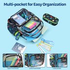 Bagseri 2pcs Clear Backpack for Boys - 15 Inch School Bag with Clear Lunch Bag, Heavy Duty Transparent Bookbag for Kindergarten to Grade 2, Fits Folders, Black Dinosaur