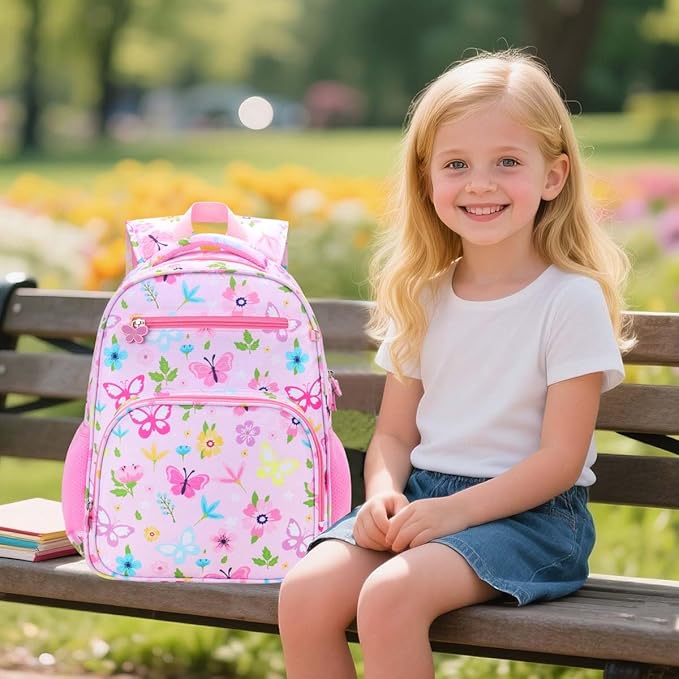 RHCPFOVR Kids Backpack for Girls - Girls Backpack 3-8 Ages Butterfly for Kids 15 Inch School Bookbag for Kindergarten Elementary School Bookbag for Girl 1st 2nd Grade