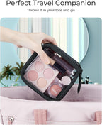 BAGSMART Mini Clear Makeup Bag for Women Portable Travel Toiletry Bag, Cute Small Water-ResistantCosmetic Bag TSA Approved Clear Makeup Case Pouch with Zipper for Car Essentials(Black)