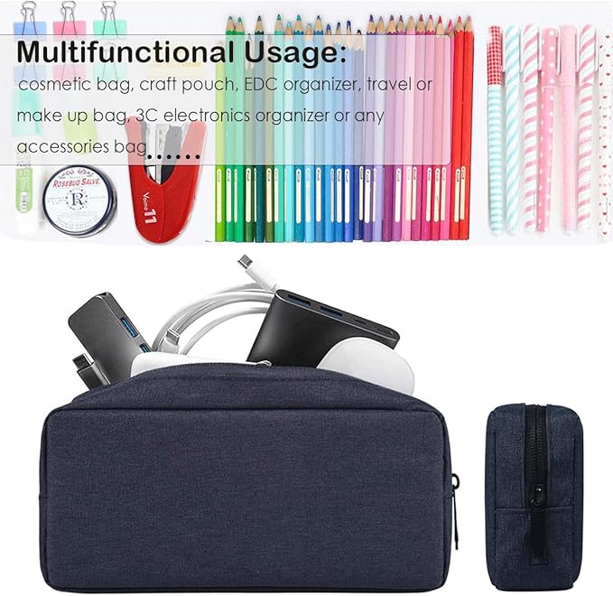 CAAORDKSO Electronic Organizer Travel Cable Accessories Bag, Electronic Organizer Case, Electronic Accessories Organizer Bag for Cable, Cord, Charger, Phone, Power Bank, Earphone (Big-Navy Blue)