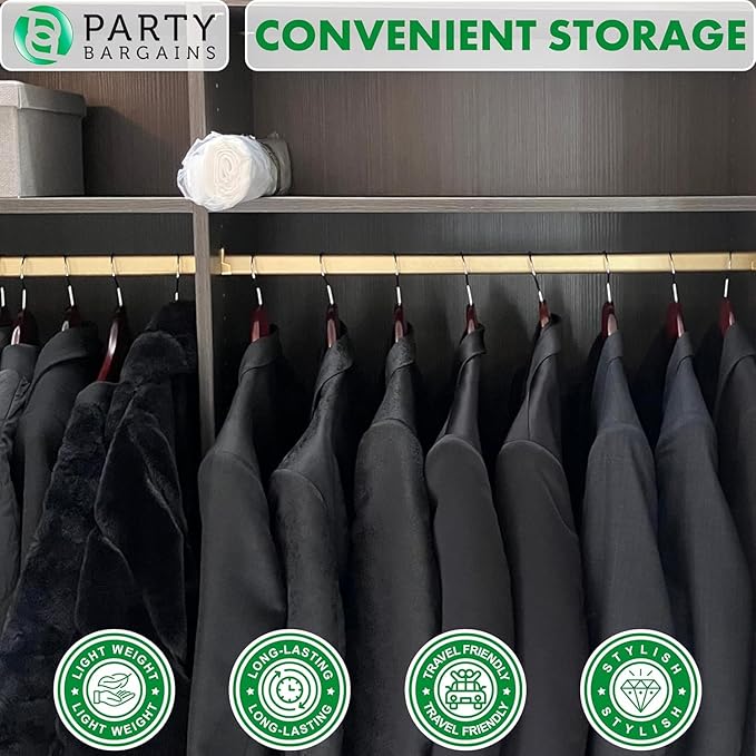 PARTY BARGAINS 40 x 25 Inch Disposable Clear Garment Bags, 100 Pack – Heavy-Duty Plastic Clothes Covers for Suits Dresses Coats, Closet & Travel