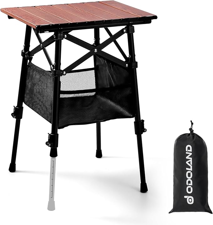 Odoland Portable Camping Table, 15.8"L x 11.8"W Folding Table with Adjustable Height 15.8" - 22", Small Beach Table with Storage Bag for Outdoor Camp, Cooking, Picnic, Travelling, Backyards, Fishing