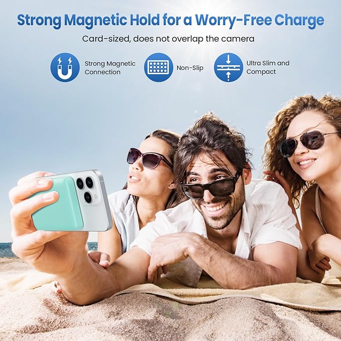 Magnetic Portable Charger Power Bank 5500mAh,Slim Wireless Portable Charger with LCD Display,PD Fast Charging USB-C Battery Pack Compatible with Magsafe,iPhone 16/16 Plus/15/14/13/12 (Green, 5500mAh)