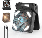 Smiling Shark Camping Fan with LED Lantern, USB Rechargeable Solar Camp Fan with 4 Speeds Powerful Wind & 3 Timer 90° Foldable Cordless Portable Tent Fan for Camping Fishing Hiking