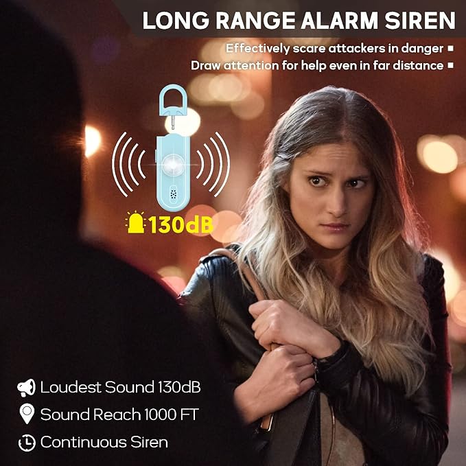 Personal Safety Alarm Keychain for Women 2PCS -130 dB Loud Siren with SOS Strobe Light, Flashlight, Double Speakers, Safe Defense Key Chain for Girls Kids Elders Emergency Call
