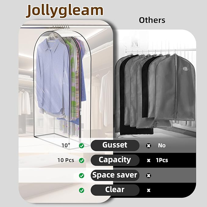 Upgraded Thickened Clear Garment Bags for Hanging Clothes 4 Packs (40 & 50 inch), 10“ Gusseted Clothes Hanging Storage Bags for Closet, Shirts, Coats, Dresses