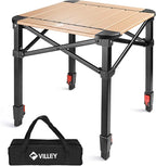 VILLEY Folding Camping Square Table with Carry Bag, Lightweight Aluminum Adjustable Square Table for Outdoor, Camping, Picnic, Backyards, BBQ, Small