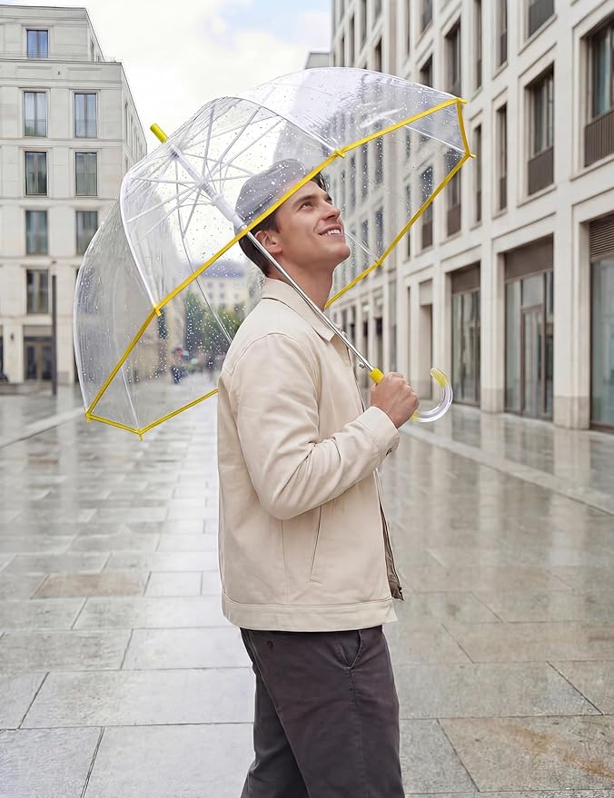 G4Free 52 inch Clear Bubble Umbrella, Large Canopy Transparent Dome Coverage Stick Umbrella, J Hook Handle European Style for Weddings,Prom,Graduation and Outdoor Events