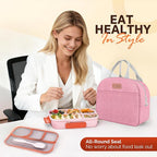 EASYFUN Bento Lunch Box Set Bento Box, 4-Compartment Lunch Containers,High Capacity Lunch Tote Bags for Work, Travel, Outdoor (Pink)