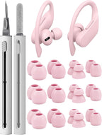 12 Pairs Replacement Ear Tips for Beats Powerbeats Pro/Flex/X Earbuds, Soft Silicone Non-Slip Earbud Accessories, Beats Replacement Tips with Cleaning Kit (Pink)