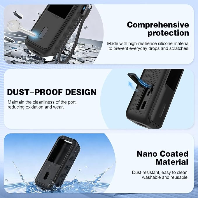 Soft Silicone Case for Anker Laptop Power Bank (25,000mAh/165W), SD/SIM Card Storage, Display Shockproof Protection & Dustproof, Travel Protective Cover for Anker Power Bank 165W (Black)