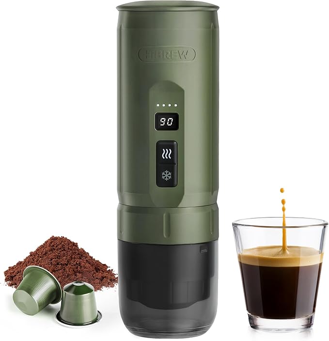 HIBREW H4C Classic - Portable Electric Espresso Machine, USB-C Rechargeable Coffee Maker with Removable Battery, Compatible with Ground Coffee & NS Capsules, Travel & Home(Green)