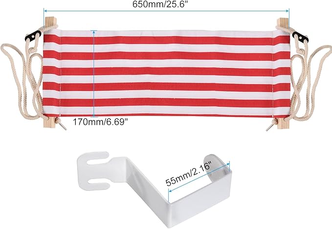 PATIKIL Foot Hammock Under Desk, Adjustable Foot Rest Sling with Hooks Portable Desk Footrest for Airplane Travel Home Office, Red White Style 1