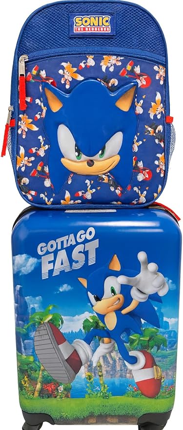 AI ACCESSORY INNOVATIONS Sonic the Hedgehog Kids Luggage and Backpack Set - 18" Luggage Suitcase With Wheels, 13.75" Backpack