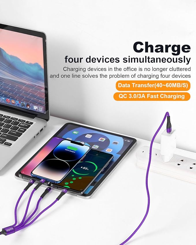 SIQIWO Multi USB C Cable Fast Charging, [4FT/2 Pack] QC 3.0(3A) USB C Splitter Cable, 4 in 1 Charger Cord with 4 Type C Ports, for iPhone 17/16/15 Series, iPad Air/Pro, Samsung Galaxy S26, Pixel, PS5